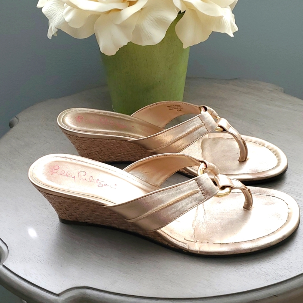 Lilly Pulitzer McKim Gold Wedge Sandals